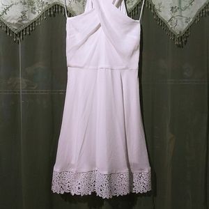 Express White Cross Front Dress with Flower Lace Bottom Detail - Size S